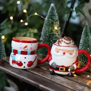 EXTRAWORLD Tasse à café en céramique rouge de Noël de 16 oz avec motif bonhomme de neige pour la décoration de la maison - Product Image 2