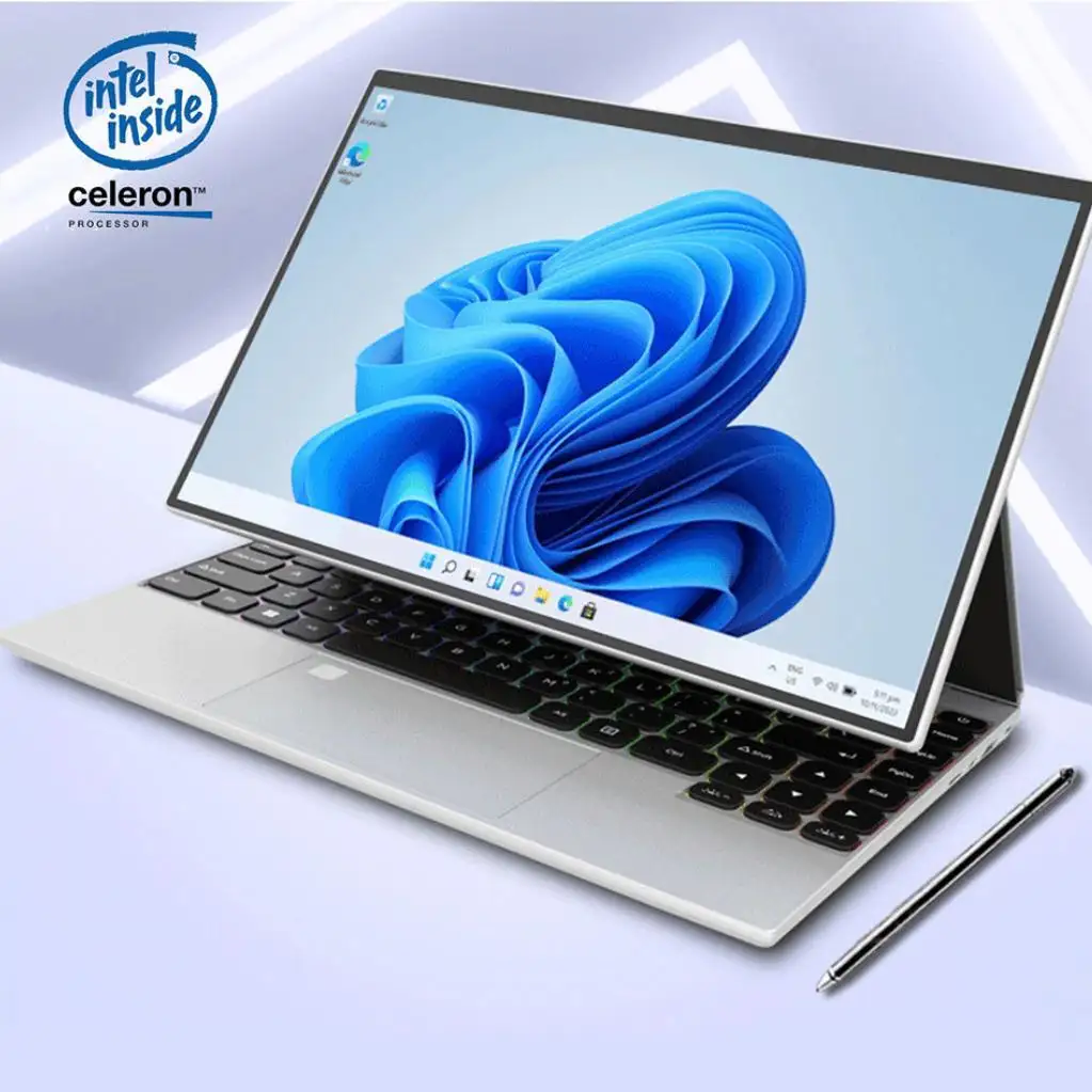 جديد 2024 يوغا 14 بوصة متعددة الشكل شاشة لمس RGB لوحة المفاتيح ويندوز 10 إنتل Celeron N95 16GB RAM المحمولة 2 في 1 اللوح المحمول