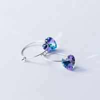 Boucles d'oreilles pendantes en argent sterling 925, cœur coloré dégradé, zircone cubique, pour femmes, accessoires de bijoux fins