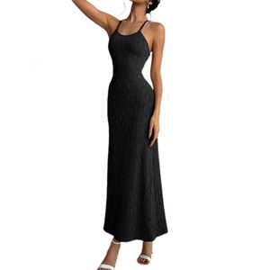 Vestido Largo Sexy de Punto Y3267, Vestido Largo Negro con <span class=keywords><strong>Tirantes</strong></span> y <span class=keywords><strong>Espalda</strong></span> Descubierta - Product Image 5