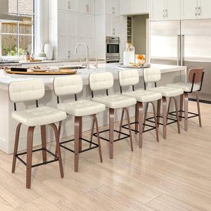 <span class=keywords><strong>Taburete</strong></span> Giratorio con Asiento de Cuero Sintético, <span class=keywords><strong>Taburete</strong></span> Alto con Respaldo Curvo de Madera, Apto <span class=keywords><strong>para</strong></span> Isla de Cocina o <span class=keywords><strong>Encimera</strong></span> - Product Image 3