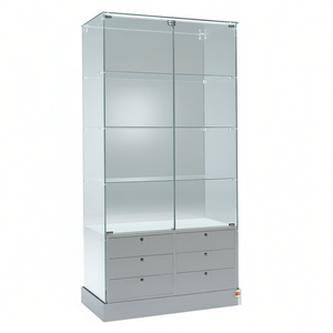 Modern Glass Display Cabinet 95x46x180cm Light Grey With <b>6</b> <b>Drawers</b> And Hinged Lockable Doors - Product Image 2