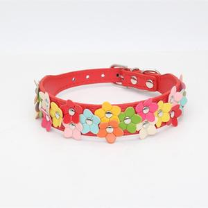 Collar de Mascota de PU de flores coloridas a la moda con decoraciones de cinta Patrón sólido Collar de perro ajustable Suministros - Product Image 1