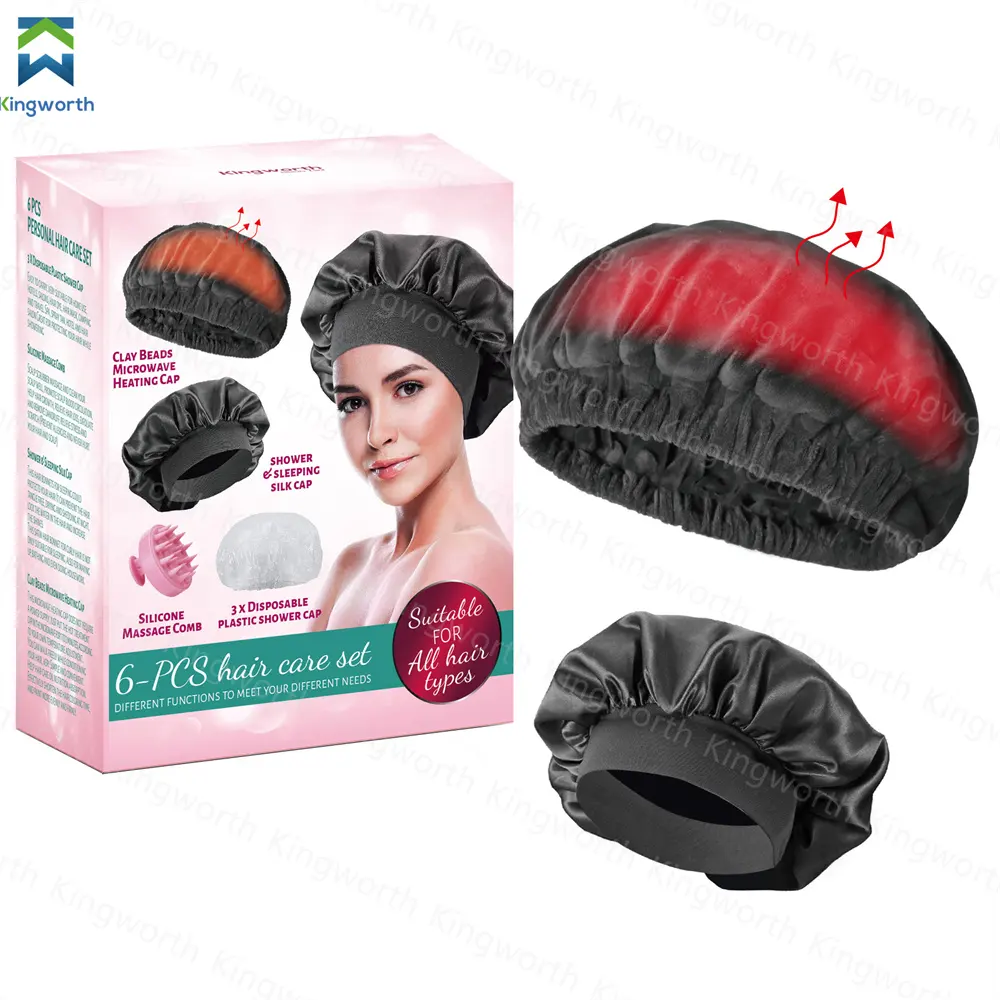 Kingworth 6 Pcs Silicone Massage Comb Black Clay Beads Microwave Deep Conditioning Heat Hair Cap
