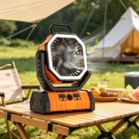Ventilateur de camping portable rechargeable F6 20000mAh avec 4 vitesses, télécommande, lumière LED et fonction de batterie externe pour voiture et camping-car