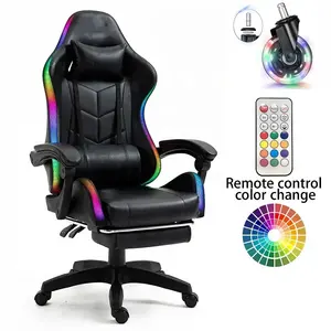 Kursi Gamer LED RGB, Dudukan baja logam dengan pijakan kaki Video musik Kantor kursi gaming keren rgb dengan roda silikon rgb