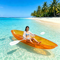 Kayak individuel transparent en PC Orange Coucher de Soleil 336cm 8mm, en polycarbonate vierge Bayer haute résistance, avec pagaie, pour lac, mer, location, CE ISO