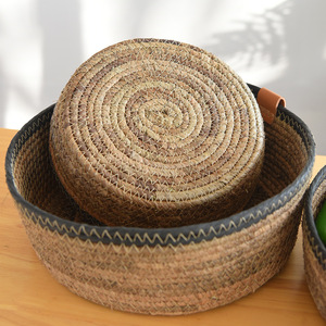 Straw Woven Storage <b>Basket</b> Round Handmade For Kitchen Snacks Food Container - Product Image 2