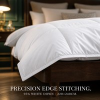 Couette matelassée 95% duvet d'oie blanche 4 saisons, taille Queen, chaleur moyenne, écologique, en coton, anti-déchirure, respirante, avec coutures en boîte