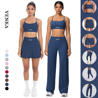 Ensemble de yoga pour femme : soutien-gorge dos nu, short push-up, jupe fendue avec poches, leggings sans ligne gênante, pantalon large