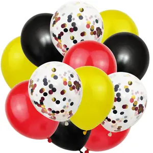 Kit karangan bunga lengkungan balon tema tikus kartun balon lateks hitam merah kuning Confetti untuk pesta ulang tahun bertema
