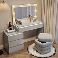 Coiffeuse de luxe pour salon, avec miroir LED et tiroirs, idéale pour la coiffure et le maquillage