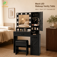 Table de maquillage Joystar noire avec miroir et tabouret, éclairage LED CCT à intensité variable, armoire de rangement latérale, ensemble coiffeuse