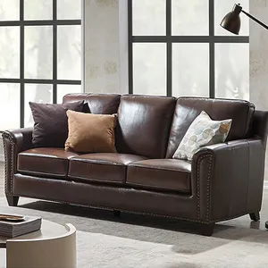 Factory Wholesale Price Leather Sofa Set Modern Style Genuine Leather Sofa 1+2+3 Seat Solid Wood Frame Hotel Living Room Sofa