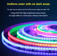 Bande LED COB RGB adressable 24V, 360 puces, pixels, silicone flexible, lumière intelligente