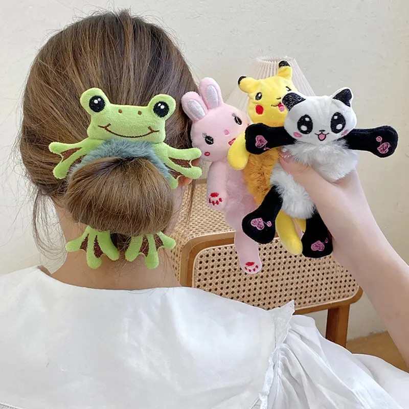 BoTu Kawaii-accesorios elásticos para el pelo para mujer, goma para el pelo con dibujos animados de rana, conejo y gato, cinta para el pelo de Animal de peluche