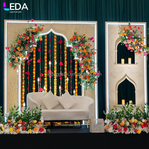 LEDA Wedding Events Decor Custom Luxury Indian Wind Gold Acrylic Hanging Flower Wedding <b>Backdrop</b> - Product Image 3