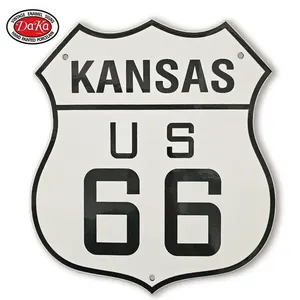 Vintage US Kansas 66 porselen Enamel Ads Road Trip Shield tanda pompa