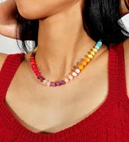 Collier en cuivre perlé avec pierres précieuses Go2boho pour femmes, pierres naturelles colorées, perles d'eau douce, bijoux de plage arc-en-ciel, cadeau
