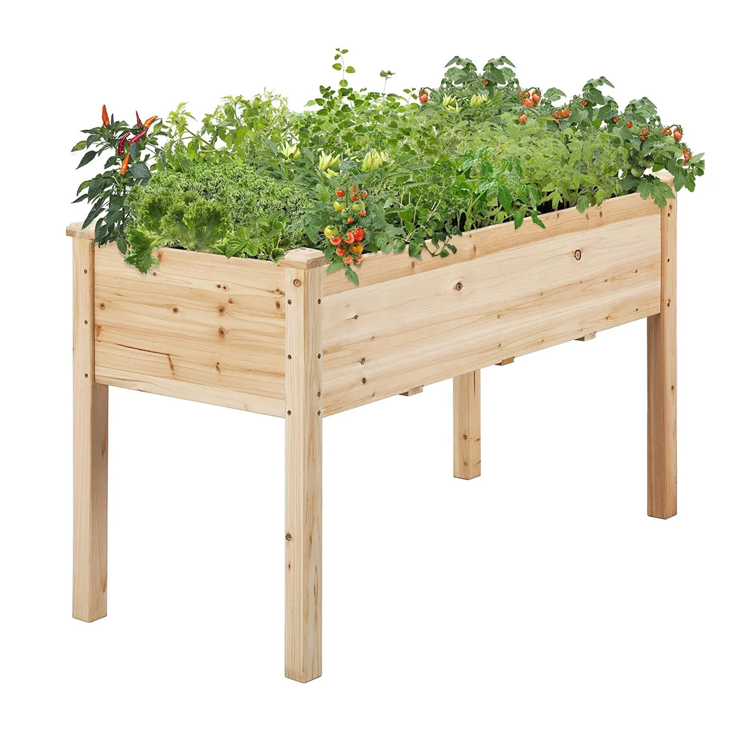 Outdoor Elevated Wood Planter Box with Legs Rectangular Standing Garden Planter Box For Flower, Herb and Vegetable Gardening