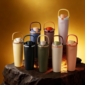 Gobelet isotherme portable en acier inoxydable moderne, couleur personnalisable, logo, double paroi, isolation sous vide, poignée, maintien au chaud pendant 12 à 24 heures - Product Image 4