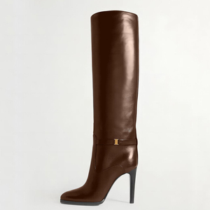 Bottes hautes en daim pour femmes, coupe large, grandes tailles 46, à talons hauts et bout pointu, modèle long et robuste - Product Image 3