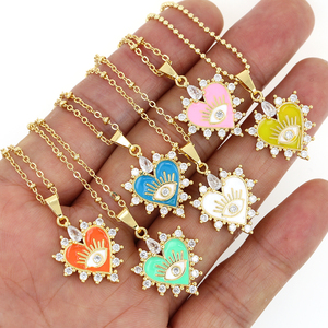 Collar de Corazón con Ojo Turco Bañado en Oro de 18K, Colgante de Esmalte Colorido, Joyería Fina con Circonitas para Mujer, Protección, Regalo de la Suerte, de Moda - Product Image 1