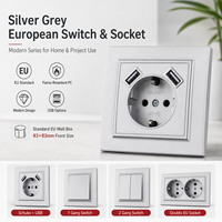 Enchufe de Pared Estándar Europeo DepoGuye (220V) Plateado, Tomacorriente Europeo con Puerto USB, Panel de Interruptores de PC Ignífugo