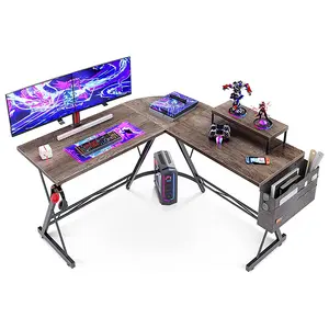 โต๊ะเล่นเกมที่มีรูปทรงตัว L โต๊ะสำนักงานที่บ้านพร้อมมุมกลมโต๊ะคอมพิวเตอร์พร้อมแท่นวางจอภาพขนาดใหญ่