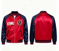 Veste de baseball en satin avec logo 3D ICONIC pour homme, rouge et bleu, style bomber décontracté, veste de rue