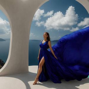 Nuevo Vestido Elegante Azul Rey de Satén para Sesión de Fotos en la Playa, Lujoso, Largo hasta el Suelo, Asimétrico, Sin Espalda, Largo hasta la Rodilla, Cuello en V, Corte Alto - Product Image 5