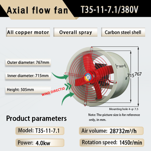 T35-11-7.1 #   Ventilador Axial <span class=keywords><strong>de</strong></span> Conducto Eléctrico <span class=keywords><strong>de</strong></span> 4kW, 380V, Alta Potencia <span class=keywords><strong>Industrial</strong></span>, Refrigeración, Extracción, <span class=keywords><strong>Ventilación</strong></span>, Gran Volumen <span class=keywords><strong>de</strong></span> Aire, Hierro Fundido, para Conducto/Pared - Product Image 6