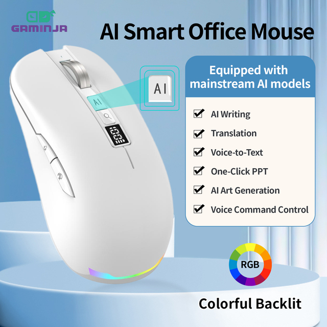 Source Factory Smart AI Mouse with GAMINJA APP 2.4Ghz Wireless 6000 DPI Optical Sensor Colorful RGB Rechargeable Support OEM/ODM