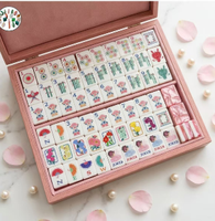 Ensemble de Mahjong de Luxe Écologique Pliable en Acrylique, 160 Tuiles pour 4 Joueurs, Design Tortue Est-Meilleure que l'Ouest, Table de Jeu Moderne