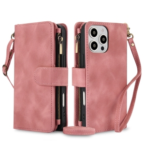 Funda con cordón para iPhone 11/12 Pro/13 <span class=keywords><strong>Mini</strong></span>/14 Plus/15/16 Promax 9 ranuras para tarjetas Cartera Funda de cuero bolsa - Product Image 5
