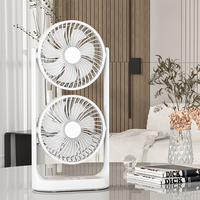 Ventilateur de bureau portable en plastique à double tête, rotation à 360 degrés, 3 vitesses réglables, silencieux, alimenté par USB, économe en énergie