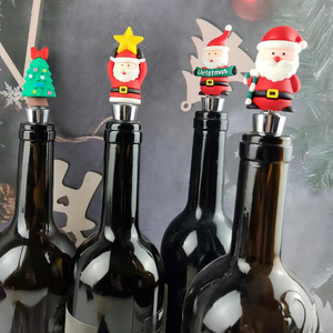 Christmas Wine <b>Stopper</b> Set Silicone Bottle Sealers For Home Use Holiday Decorative Santa Tree Design - Product Image 2