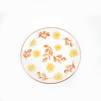 Service de table en céramique 18 pièces avec motif imprimé, assiettes à soupe et assiettes plates en porcelaine à fleurs jaunes