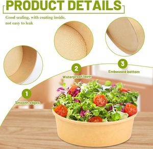 Assiettes jetables biodégradables en bagasse, bols à soupe ronds, contenants alimentaires, assiettes, bols, tasses - Product Image 3