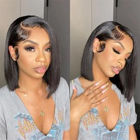 Perruques Lace Front HD 12A avec raie latérale, style bob droit, densité 200%, cheveux vietnamiens, 10/12 pouces