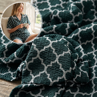 Gaze de coton froissée à imprimé Ogee, à franges, sans azo, pour vêtements de nuit, emmaillotes bébé et serviettes d'invité