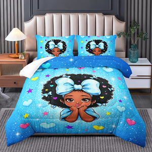 Ensemble de couette pour enfant, motif princesse noire mignonne, pour chambre de fille, avec taies d'oreiller - Product Image 4