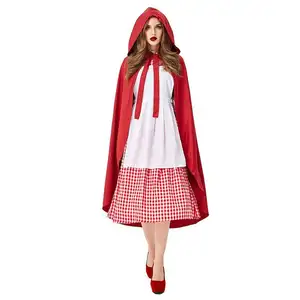 Kostum Little Red Riding Hood Wanita Kostum Cosplay Dongeng Kostum Pesta Liburan Halloween