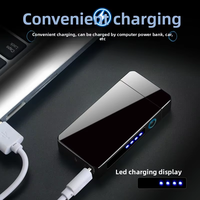 Briquet électrique à double arc rechargeable par USB, coupe-vent, sans flamme, en alliage de zinc, avec indicateur de batterie LED, design classique, cadeaux d'affaires