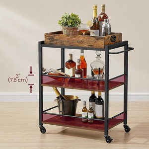 Cross-border household <b>kitchen</b> storage trolley with wheels, movable storage <b>rack</b>, iron and wood combination multi-layer wine - Product Image 3