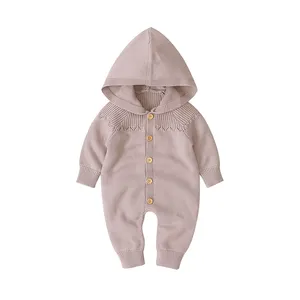 Mimixiong 100% Cotton Bé Rompers Dệt Kim Mùa Thu Mùa Đông Trùm Đầu Dài Tay Áo Sơ Sinh Chàng Trai Cô Gái Trẻ Em Quần Áo Một Mảnh