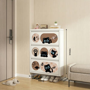 Meuble à chaussures rabattable de style vintage avec motif chat mignon, peinture écologique, pour couloir - Product Image 1