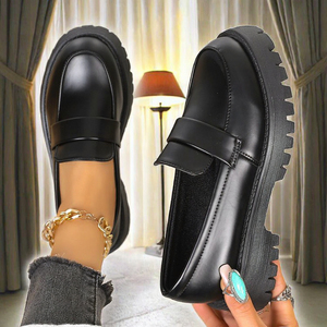 Mocassins classiques pour femmes à bout rond, noirs unis, à enfiler, <span class=keywords><strong>chaussures</strong></span> <span class=keywords><strong>de</strong></span> <span class=keywords><strong>marche</strong></span> confortables, respirantes, légères, design plat pour l'hiver - Product Image 3