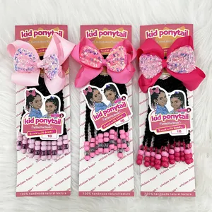 Pink Glitter Bow mit Perlen Pferdes chwanz Rose Pink Farbe 6 Zoll 8 Zoll Kids Geflochtener Pferdes chwanz mit <span class=keywords><strong>Sengel</strong></span> Twist Box Braid Styles - Product Image 1