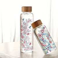 Bouteille à jus en verre transparent réutilisable et écologique, motif imprimé personnalisé, bouteille d'eau en verre borosilicate résistant à la chaleur
